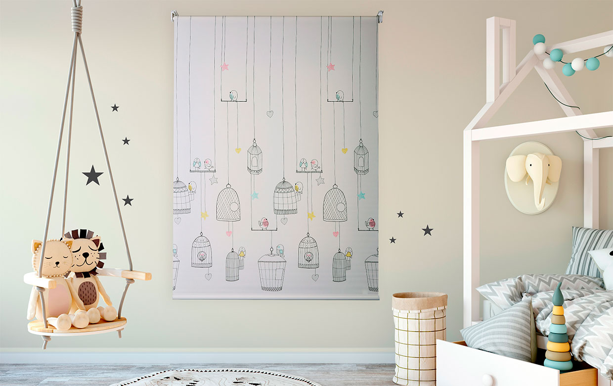 Estor_enrollable_Pajaritos_y_jaulas-Rollupgames Estor enrollable pajaritos y jaulas Rollupgames